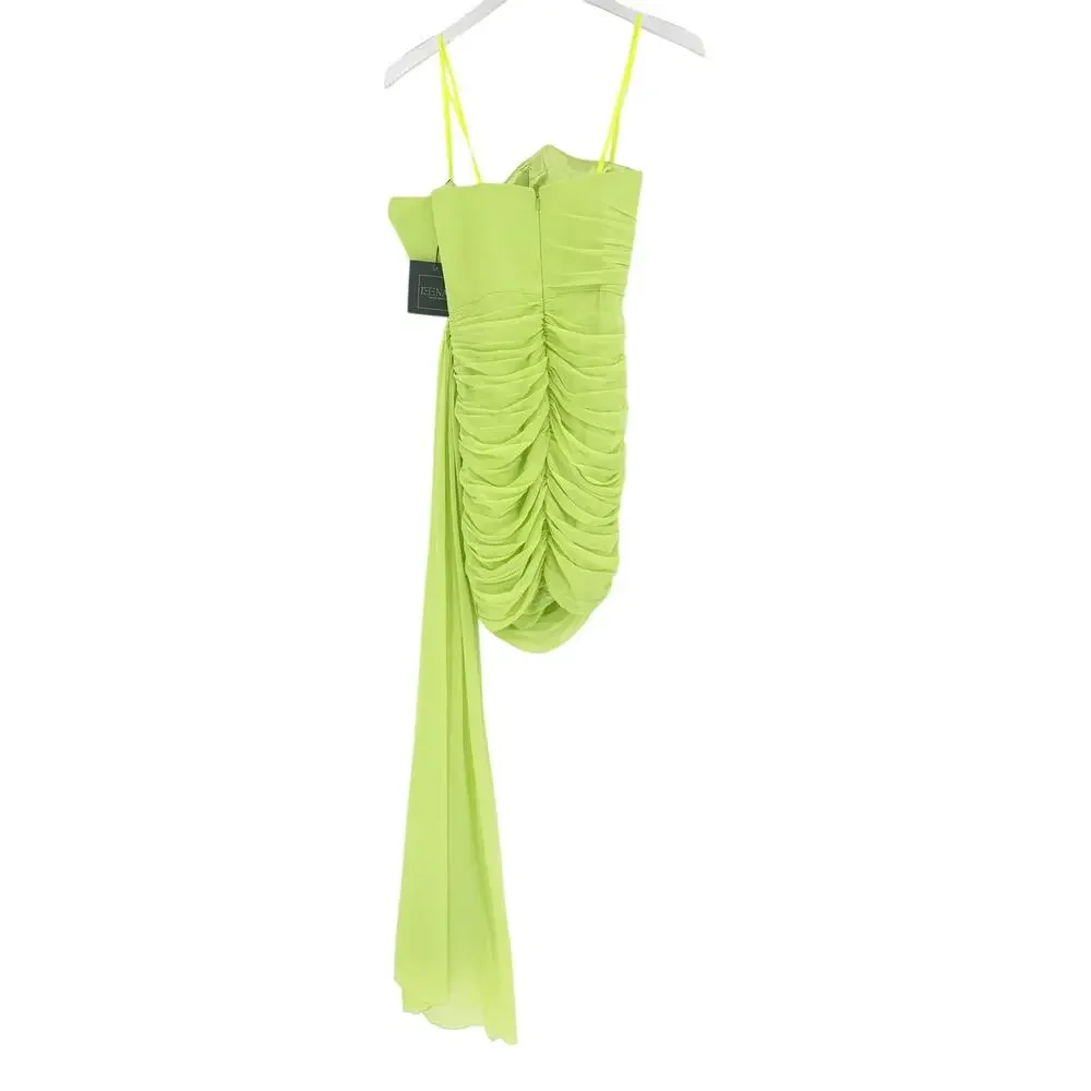 MAC DUGGAL Dress Size 6 Evening Gown NEW Lime Green Strapless Ruched Faux Wrap - Picture 7 of 9